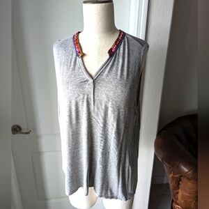 Fun Casual Sleeveless Gray Top W/ Ribbon Trim